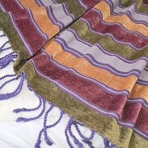 Chenille Throw Striped Boho Soft Fringed Blanket Calzeat Of Scotland 60” x 50”